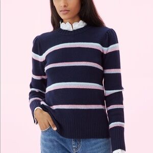 Rebecca Taylor La Vie Navy Multi Stripe Pullover Sweater Wool Blend